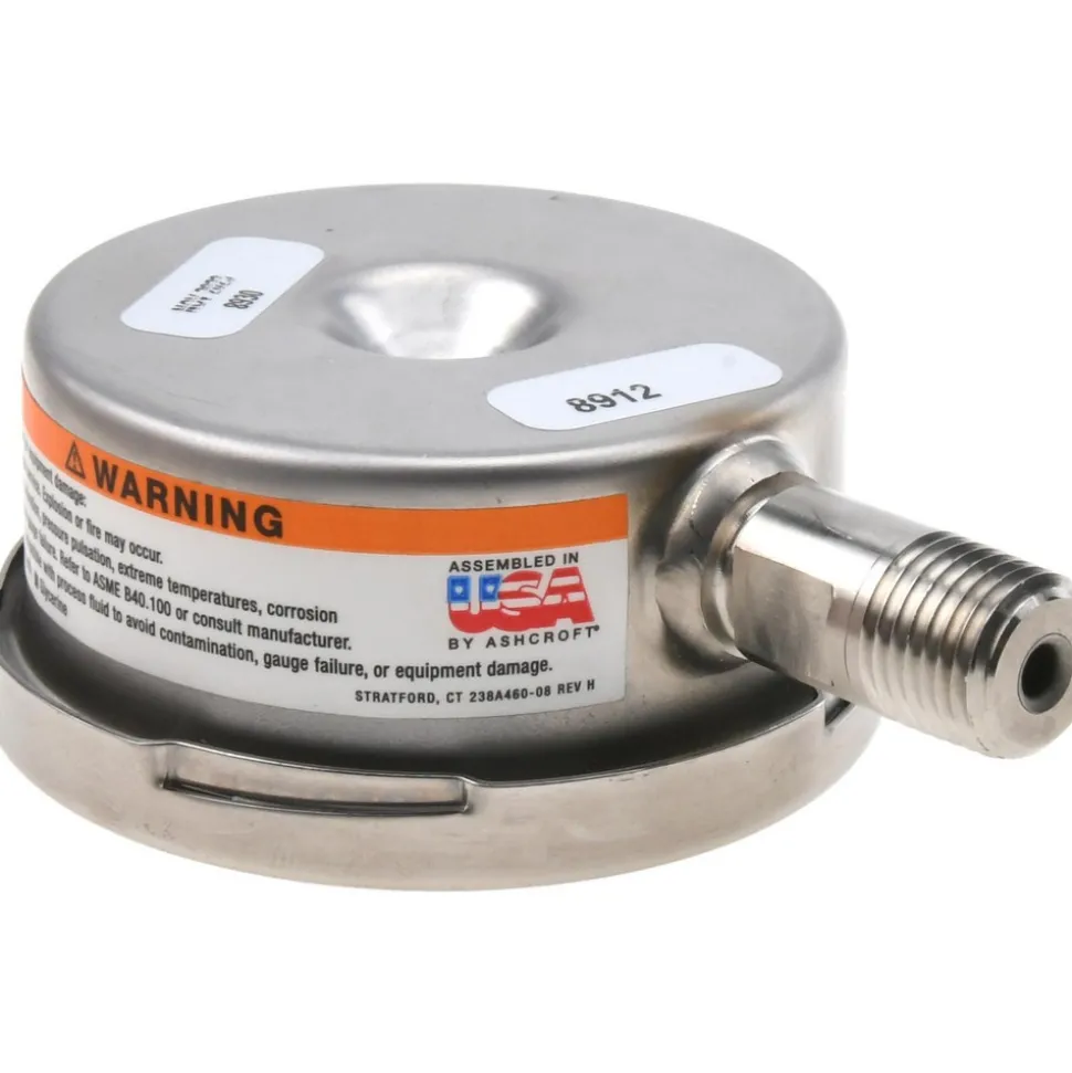 Pressure Gauge: 2-1/2" Dial, 0 to 1,000 psi, 1/4" Thread, NPT, Lower Mount