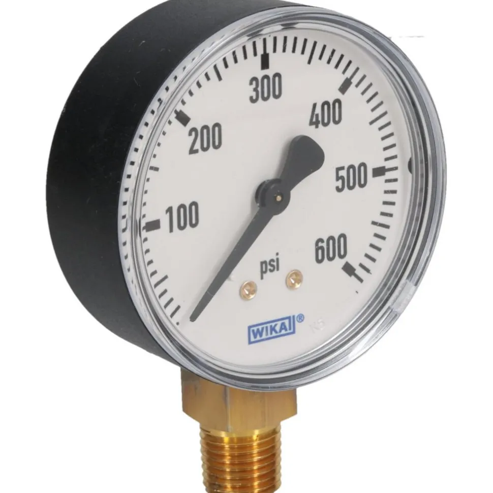 Pressure Gauge: 2-1/2" Dial, 0 to 600 psi, 1/4" Thread, NPT, Lower Mount