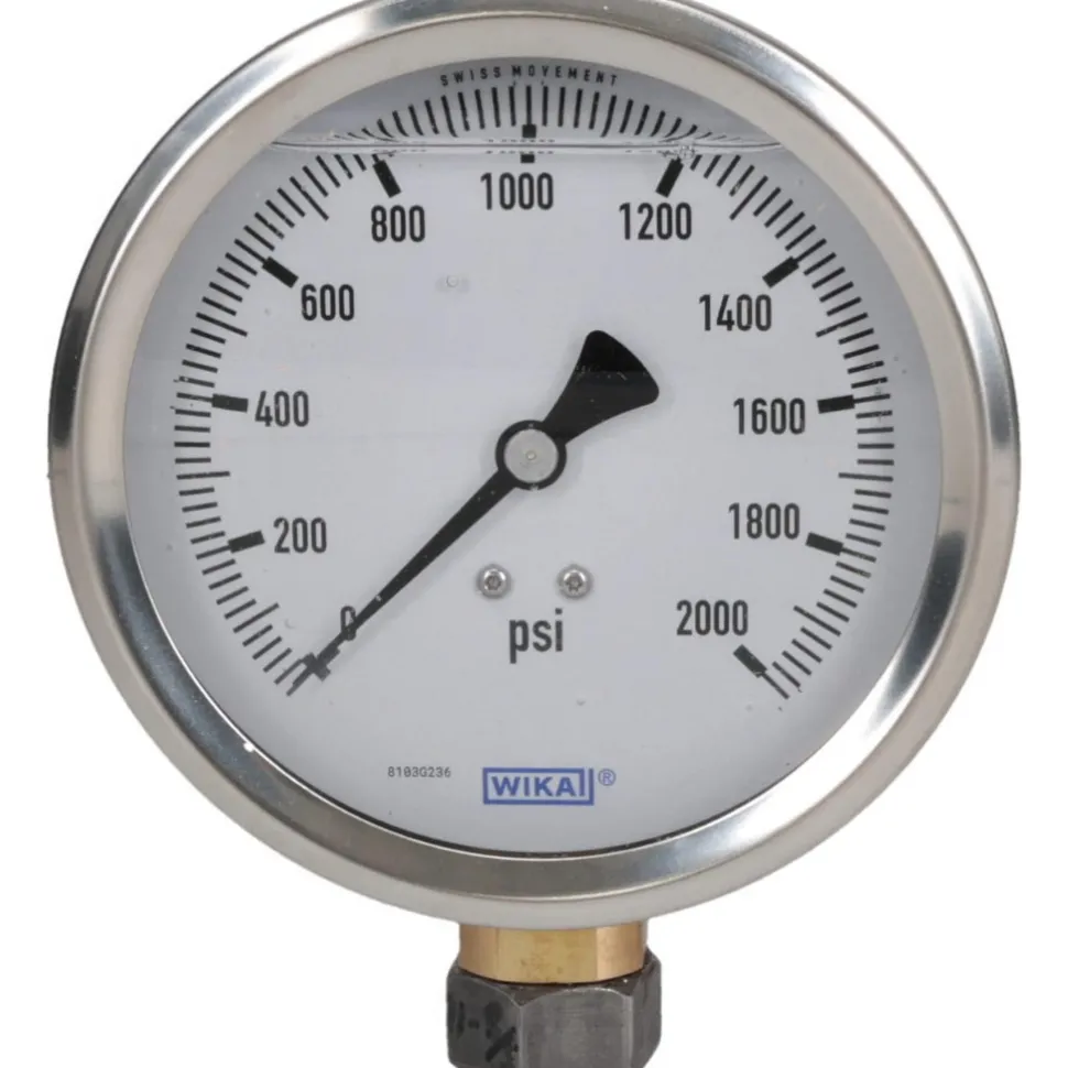 Pressure Gauge: 4" Dial, 0 to 2,000 psi, 1/4" Thread, NPT, Lower Mount