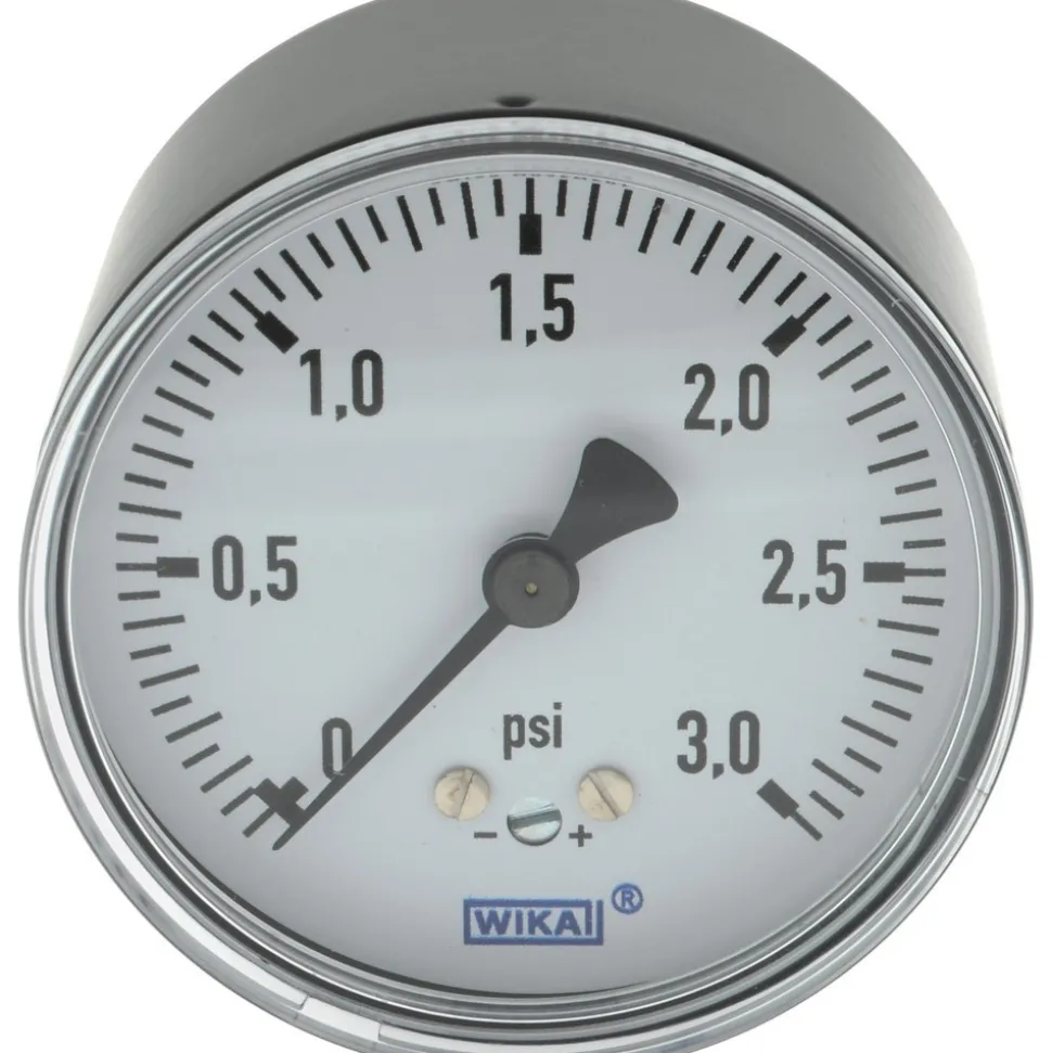 Pressure Gauge: 2-1/2" Dial, 0 to 3 psi, 1/4" Thread, NPT, Center Back Mount