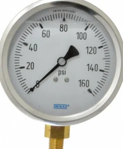 Pressure Gauge: 4" Dial, 0 to 160 psi, 1/4" Thread, NPT, Lower Mount