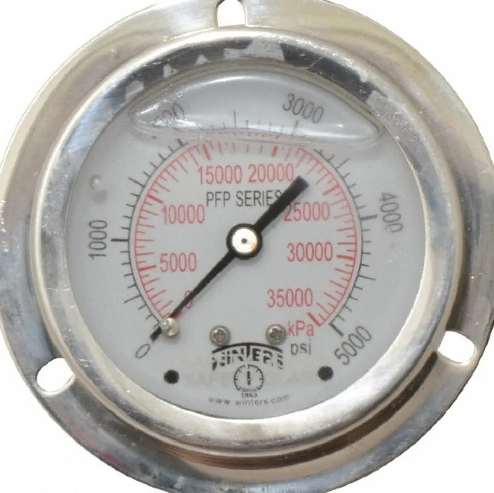 Pressure Gauge: 2-1/2" Dial, 0 to 5,000 psi, 1/4" Thread, NPT, Back Mount