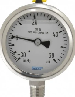 Pressure Gauge: 2-1/2" Dial, 0 to 60 psi, 1/4" Thread, NPT, Lower Mount