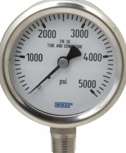 Pressure Gauge: 2-1/2" Dial, 0 to 5,000 psi, 1/4" Thread, NPT, Lower Mount