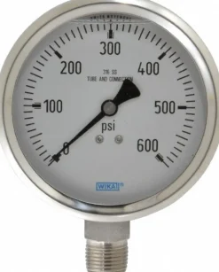 Pressure Gauge: 4" Dial, 0 to 600 psi, 1/2" Thread, NPT, Lower Mount