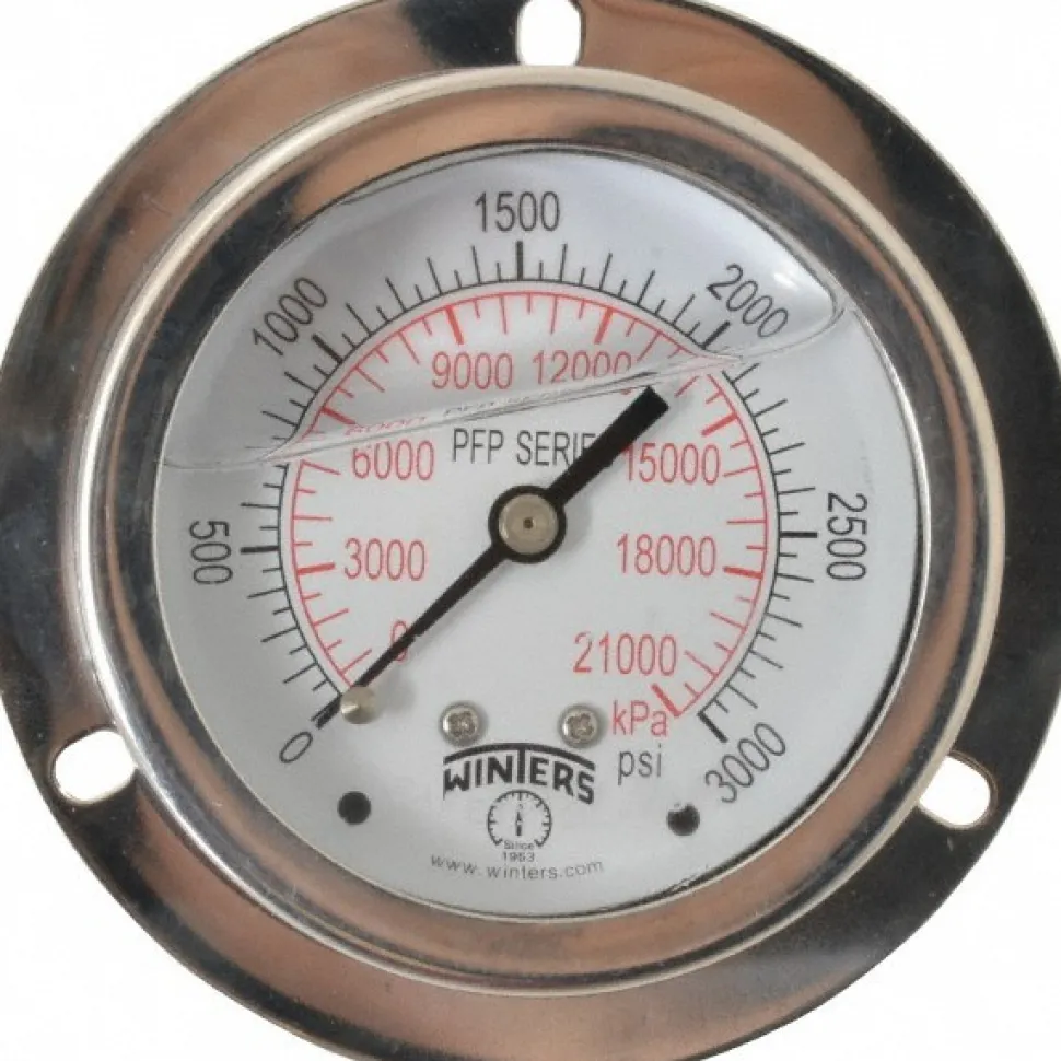 Pressure Gauge: 2-1/2" Dial, 0 to 3,000 psi, 1/4" Thread, NPT, Back Mount