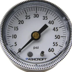 Pressure Gauge: 2" Dial, 0 to 60 psi, 1/4" Thread, NPT, Center Back Mount