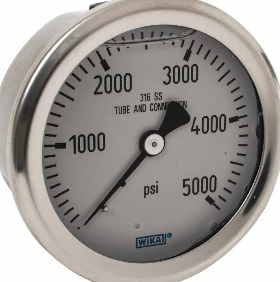 Pressure Gauge: 2-1/2" Dial, 0 to 5,000 psi, 1/4" Thread, NPT, Center Back Mount
