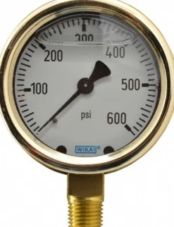 Pressure Gauge: 2-1/2" Dial, 0 to 600 psi, 1/4" Thread, NPT, Lower Mount