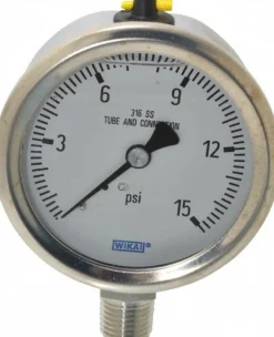 Pressure Gauge: 2-1/2" Dial, 0 to 15 psi, 1/4" Thread, NPT, Lower Mount