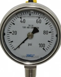 Pressure Gauge: 2-1/2" Dial, 0 to 100 psi, 1/4" Thread, NPT, Lower Mount