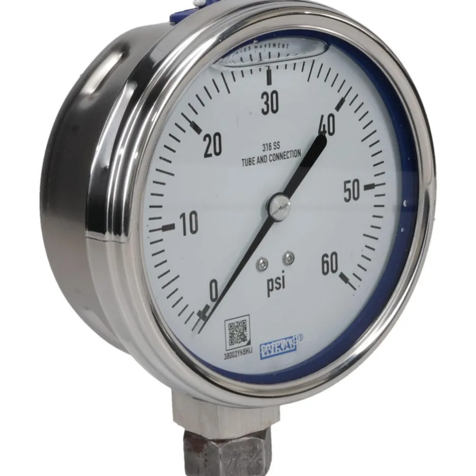 Pressure Gauge: 4" Dial, 0 to 60 psi, 1/4" Thread, NPT, Lower Mount