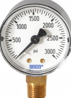 Pressure Gauge: 2" Dial, 0 to 3,000 psi, 1/4" Thread, NPT, Lower Mount
