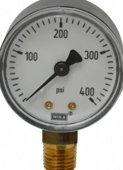 Pressure Gauge: 2" Dial, 0 to 400 psi, 1/4" Thread, NPT, Lower Mount