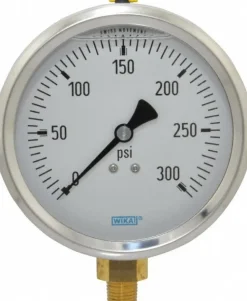 Pressure Gauge: 4" Dial, 0 to 300 psi, 1/4" Thread, NPT, Lower Mount