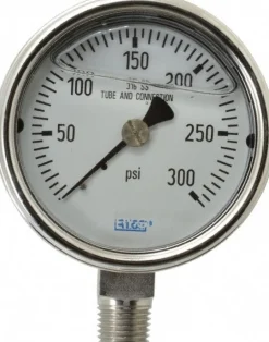 Pressure Gauge: 2-1/2" Dial, 0 to 300 psi, 1/4" Thread, NPT, Lower Mount
