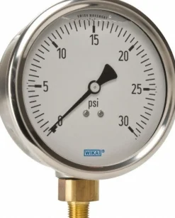 Pressure Gauge: 4" Dial, 0 to 30 psi, 1/4" Thread, NPT, Lower Mount