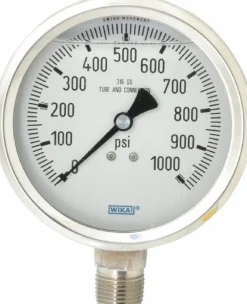 Pressure Gauge: 4" Dial, 0 to 1,000 psi, 1/2" Thread, NPT, Lower Mount