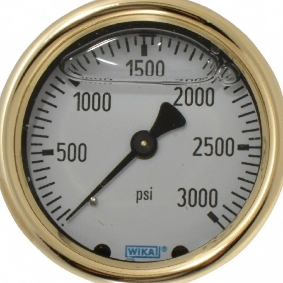 Pressure Gauge: 2-1/2" Dial, 0 to 3,000 psi, 1/4" Thread, NPT, Back Mount