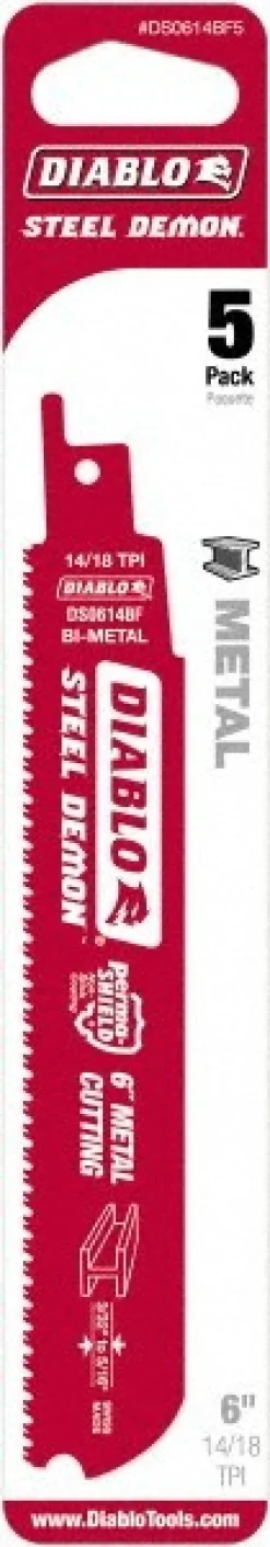Reciprocating Saw Blade: 6" Long, Bi-Metal