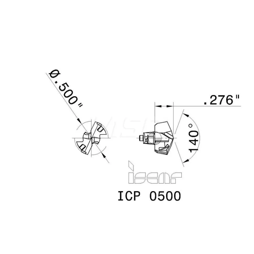 Replaceable Drill Tip: ICP0500 IC908, 0.5004" Dia, 12.71 mm Dia, 140 deg Point
