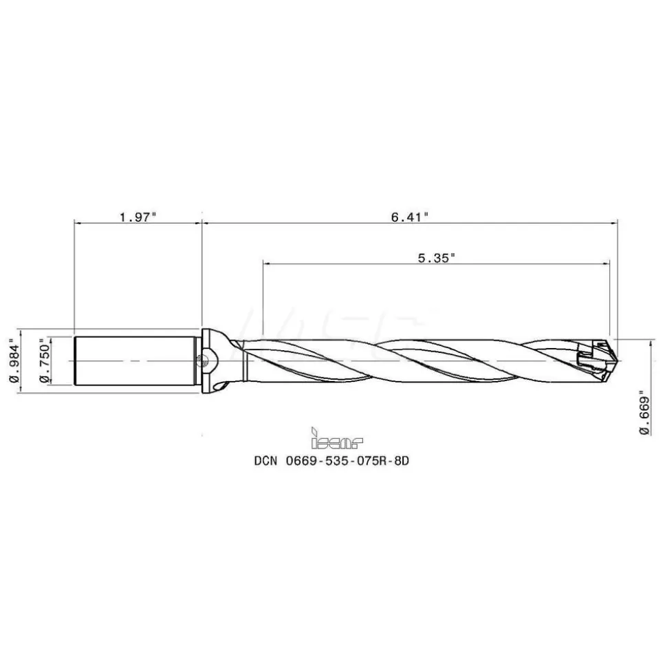 Replaceable-Tip Drill: 0.669 to 0.705" Dia, 5.35" Max Depth, 3/4" Straight-Cylindrical Shank