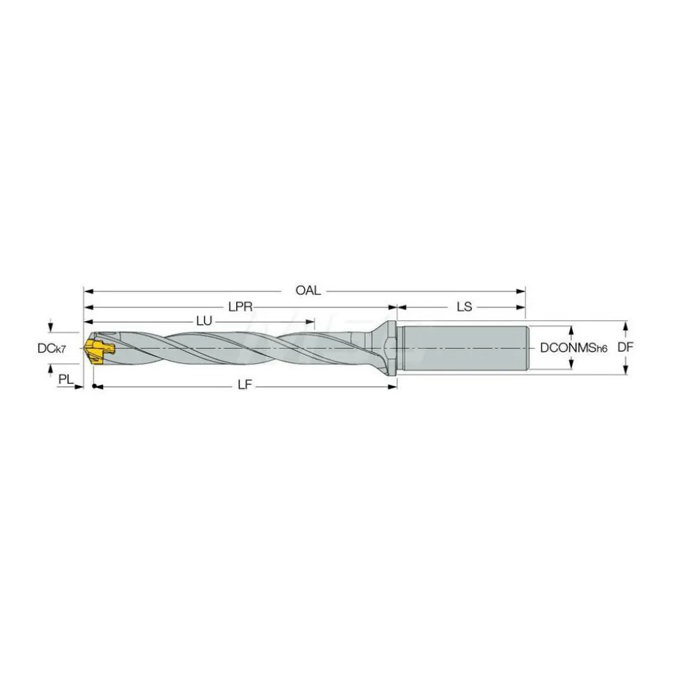 Replaceable-Tip Drill: 0.669 to 0.705" Dia, 5.35" Max Depth, 3/4" Straight-Cylindrical Shank