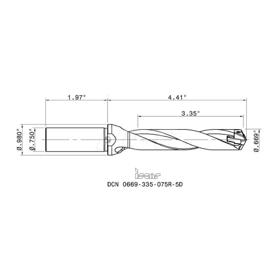 Replaceable-Tip Drill: 0.669 to 0.705" Dia, 3.47" Max Depth, 3/4" Flatted Shank