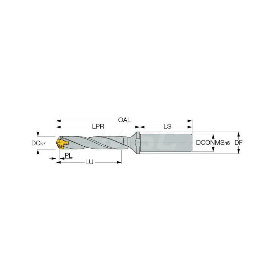 Replaceable-Tip Drill: 0.669 to 0.705" Dia, 3.47" Max Depth, 3/4" Flatted Shank