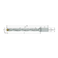 Replaceable-Tip Drill: 0.374 to 0.39" Dia, 4.56" Max Depth, 1/2" Straight-Cylindrical Shank