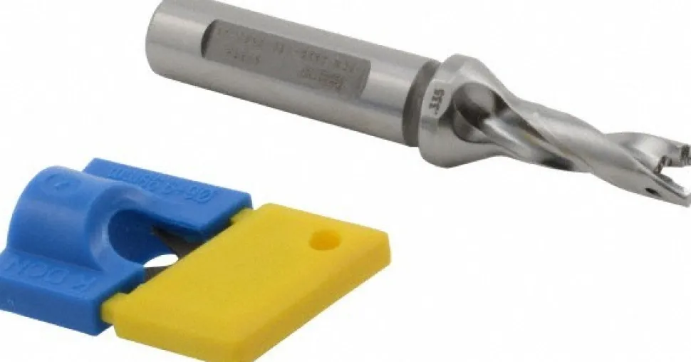 Replaceable-Tip Drill: 0.335 to 0.35" Dia, 1.06" Max Depth, 1/2" Flatted Shank