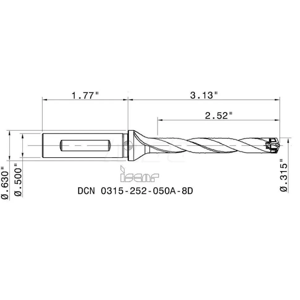 Replaceable-Tip Drill: 0.315 to 0.35" Dia, 2.52" Max Depth, 1/2" Weldon Flat Shank
