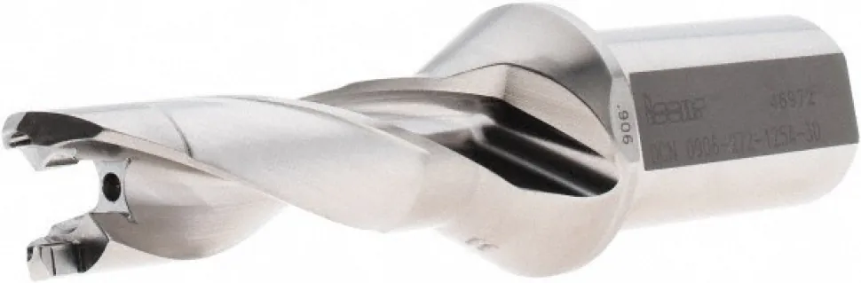 Replaceable-Tip Drill: 0.906 to 0.941" Dia, 2.72" Max Depth, 1-1/4" Weldon Flat Shank