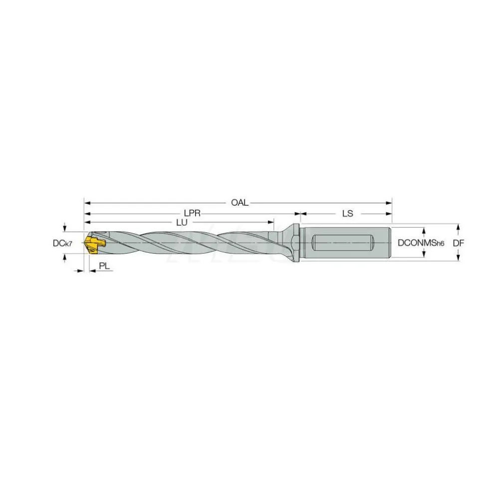 Replaceable-Tip Drill: 0.512 to 0.547" Dia, 4.09" Max Depth, 5/8" Weldon Flat Shank