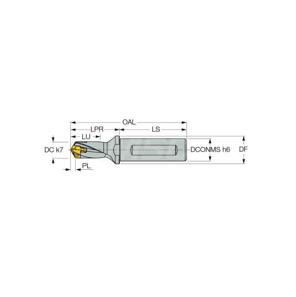 Replaceable-Tip Drill: 0.236 to 0.252" Dia, 0.35" Max Depth, 1/2" Weldon Flat Shank