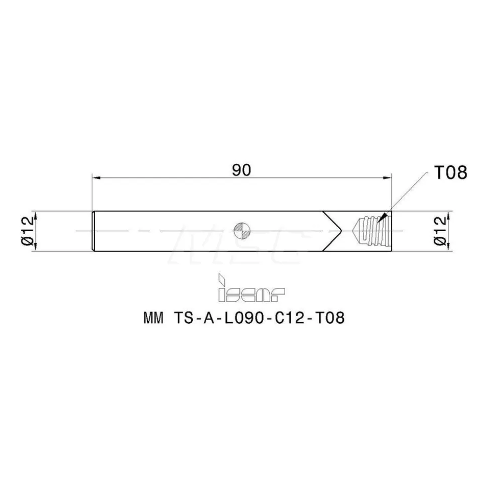 Replaceable Tip Milling Shank: Series Multimaster, 12 mm 90 ° Shank