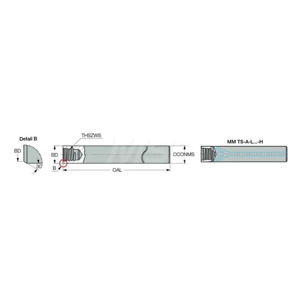Replaceable Tip Milling Shank: Series Multimaster, 12 mm 90 ° Shank