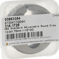 Round Die: M12x1.75, 1-1/2
