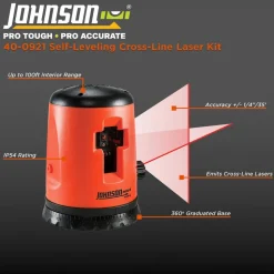 Self Leveling Cross Line Laser Level: 1 Beam, Class III, Red Beam