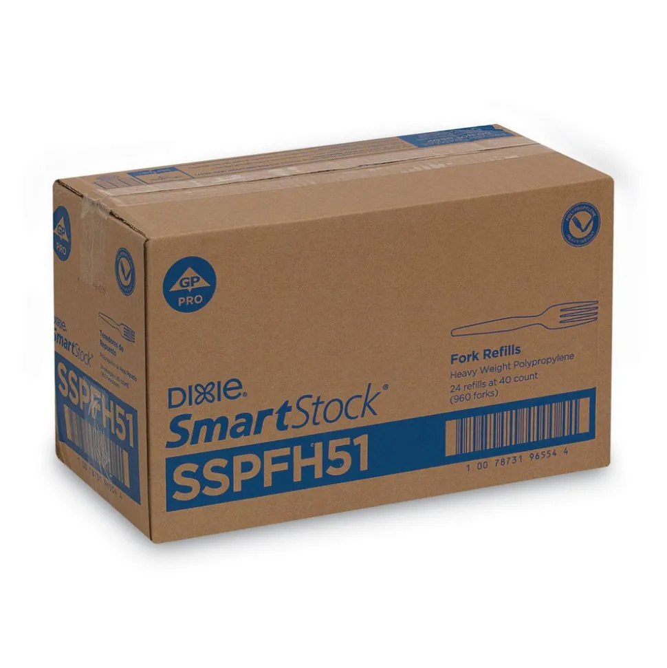 SmartStock Plastic Cutlery Refill, Forks, 6", Black, 40/Pack, 24 Packs/CT