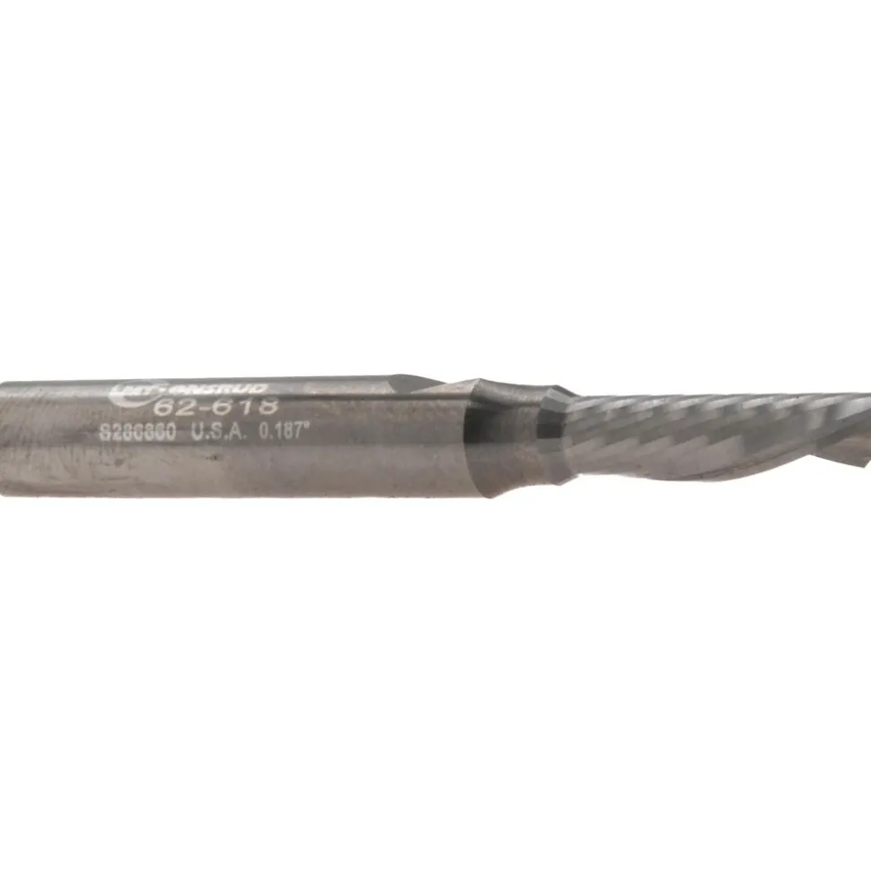 Spiral Router Bit: 3/16" Dia, 5/8" LOC, 1/4" Shank Dia, 1 Flute, Downcut