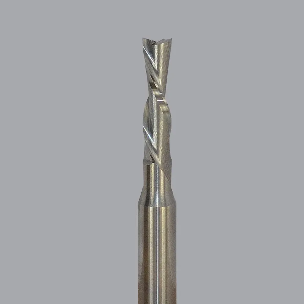 Spiral Router Bit: 3/16" Dia, 3/4" LOC, 1/4" Shank Dia, 2 Flute, Downcut
