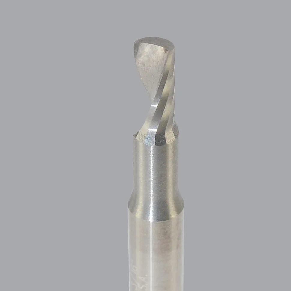 Spiral Router Bit: 3/16" Dia, 3/8" LOC, 1/4" Shank Dia, 1 Flute, Upcut