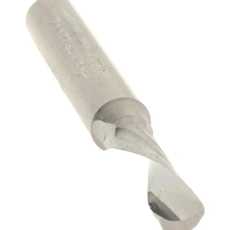 Spiral Router Bit: 3/16" Dia, 5/8" LOC, 1/4" Shank Dia, 1 Flute, Downcut