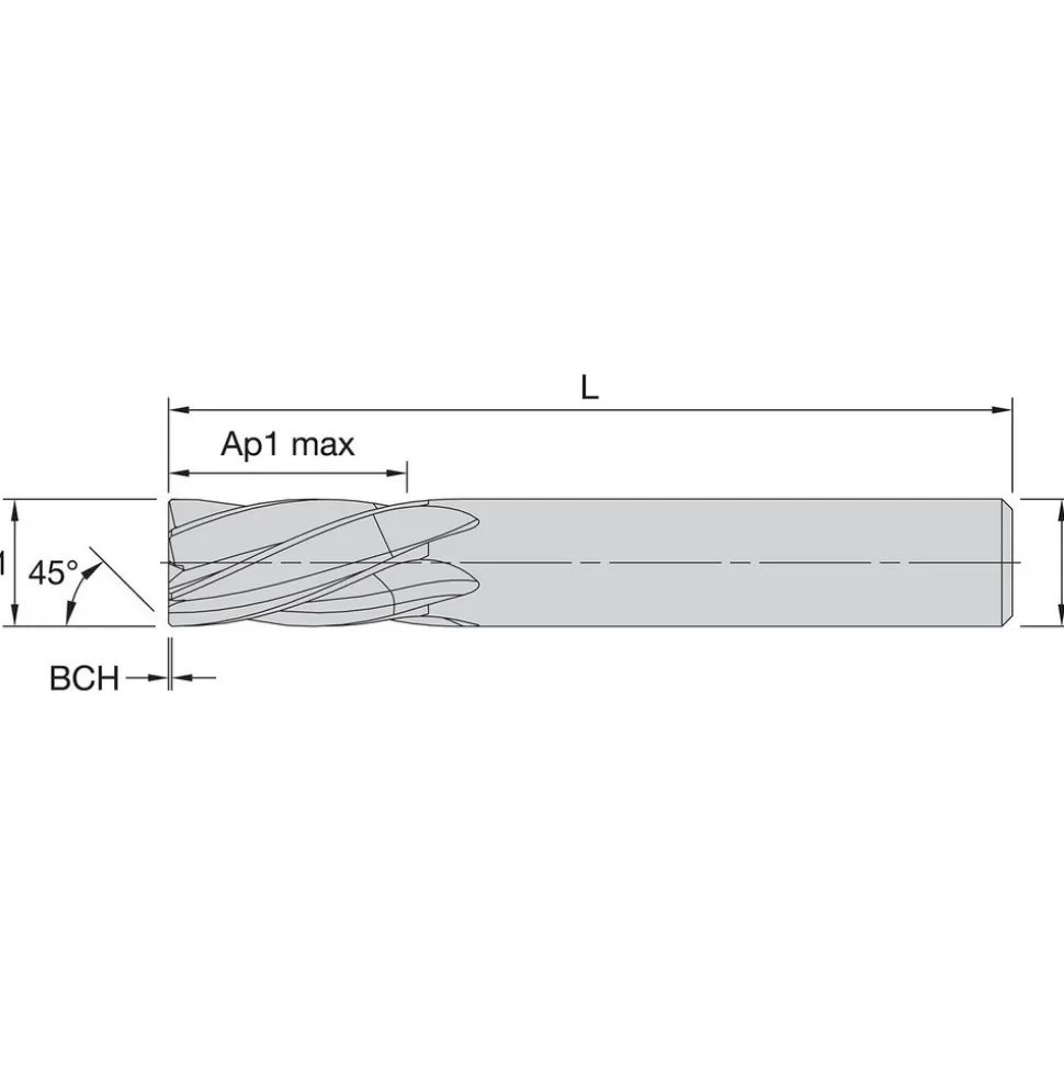 Spiral Router Bit: 1/4" Dia, 3/4" LOC, 1/4" Shank Dia, 6 Flute, Helical