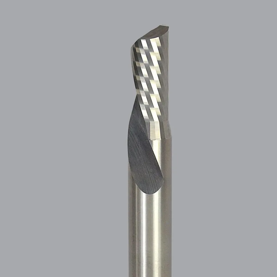 Spiral Router Bit: 1/4" Dia, 1-1/4" LOC, 1/4" Shank Dia, 1 Flute, Downcut