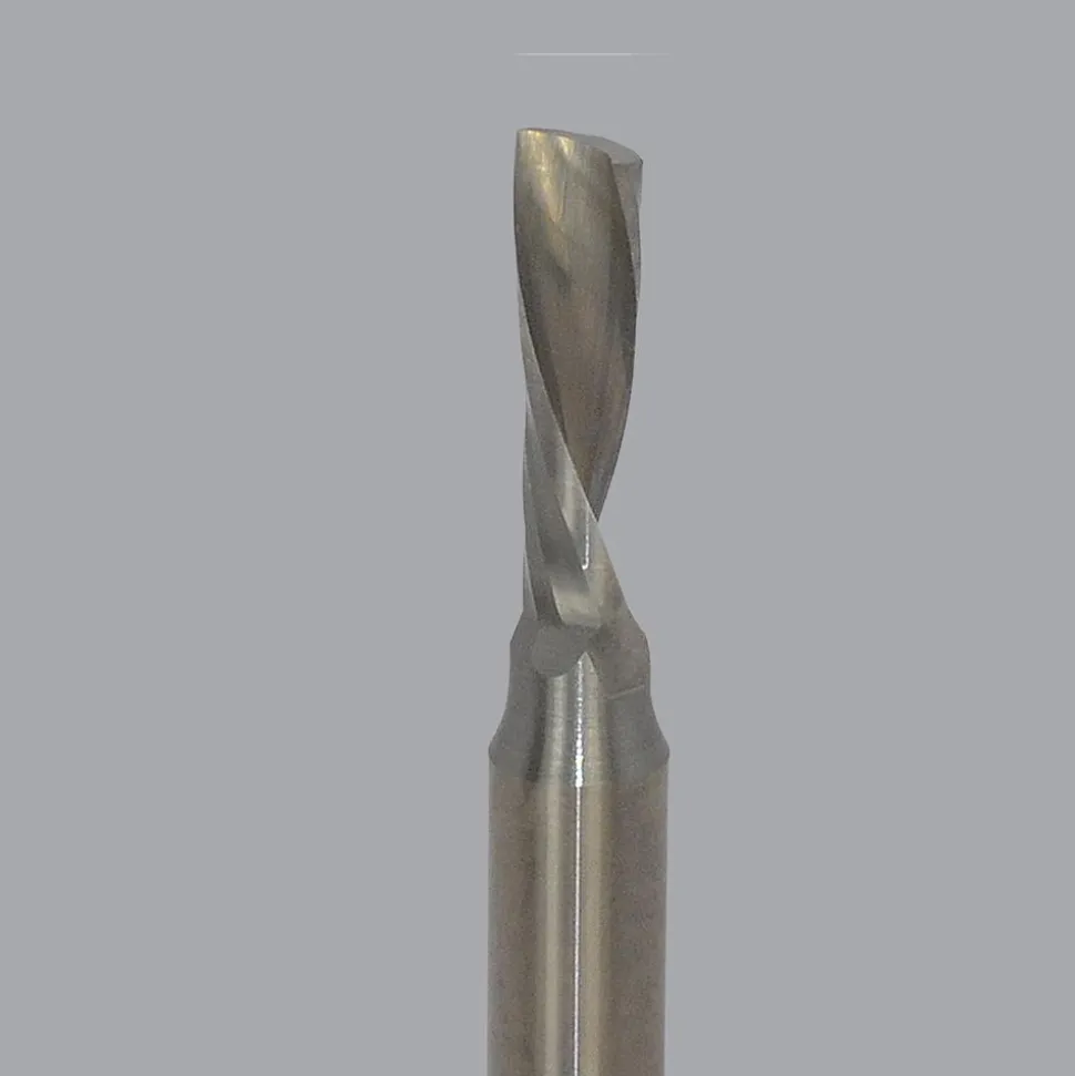 Spiral Router Bit: 3/16" Dia, 5/8" LOC, 1/4" Shank Dia, 1 Flute, Downcut