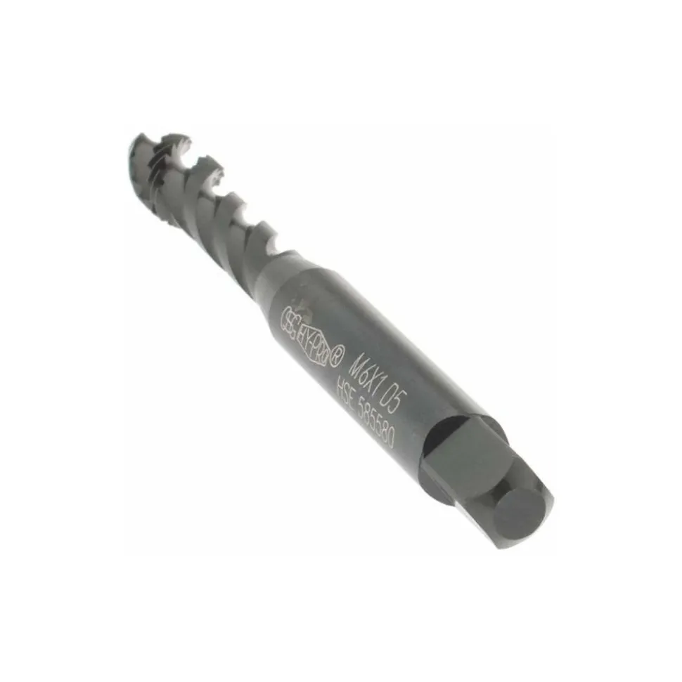 Spiral Flute Tap: M6x1, Metric Coarse, 3 Flute, Modified Bottoming Chamfer, 6H Class of Fit, Vanadium High-Speed Steel, Oxide Finish