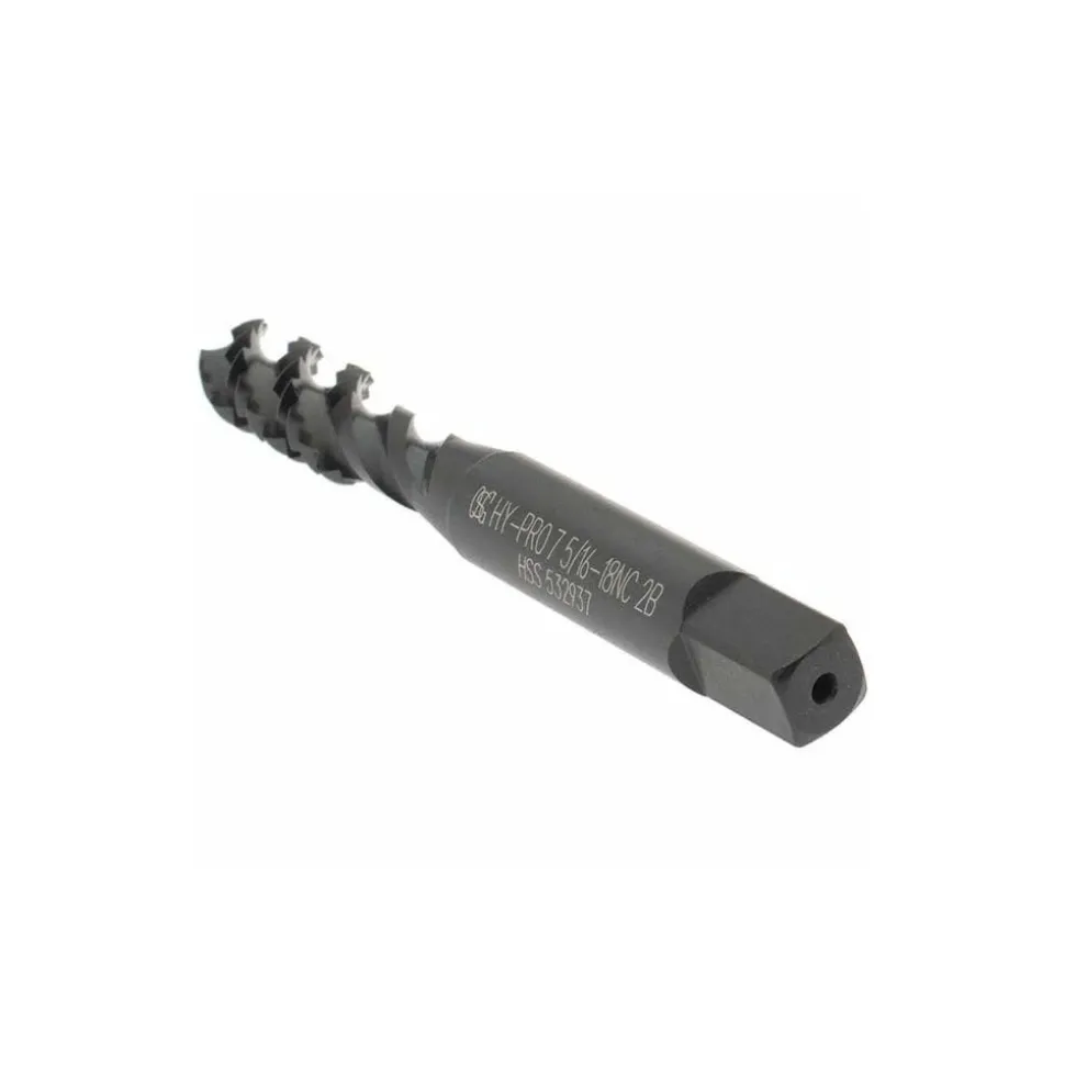 Spiral Flute Tap: 5/16-18, UNC, 3 Flute, Bottoming Chamfer, 2B Class of Fit, High-Speed Steel, Oxide Finish