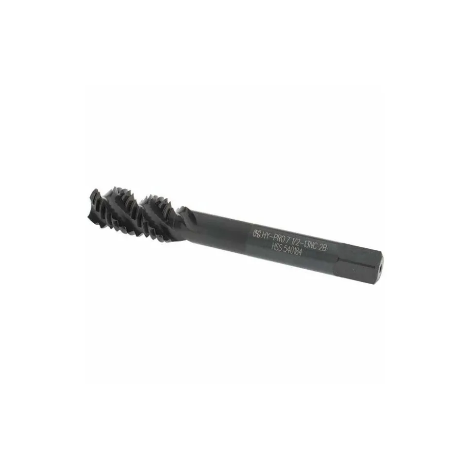 Spiral Flute Tap: 1/2-13, UNC, 3 Flute, Bottoming Chamfer, 2B Class of Fit, High-Speed Steel, Oxide Finish